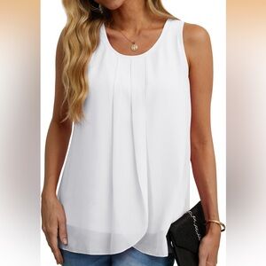 IWOLLENCE White Chiffon Double Layer Sleeveless Blouse Size XL